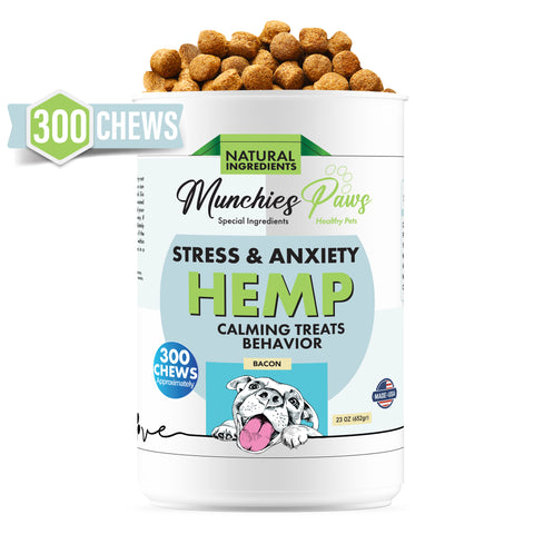 Munchies Paws Dog Treats Stress Relief Made in USA Stress and Anxiety Organic Hemp 300 Count
