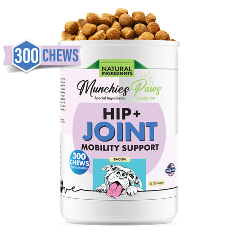 Munchies Paws Dog Treats Pain Relief Made in USA  Hip & Joint Wellness Mobility Support 300 Count